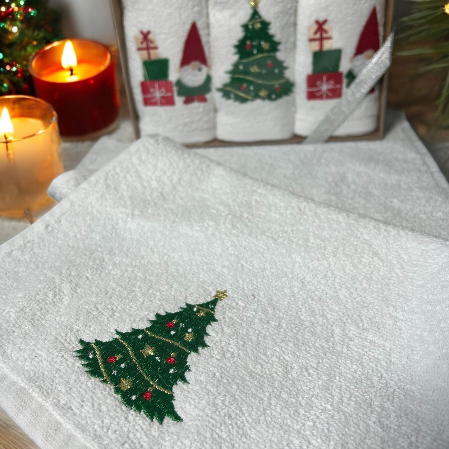 Embroidered Christmas Motifs Face Towel Hand Made 100% Cotton 30x50 cm 6 in 1 Pack